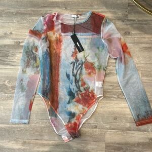 Fashion Nova Multi-Color Mesh Bodysuit